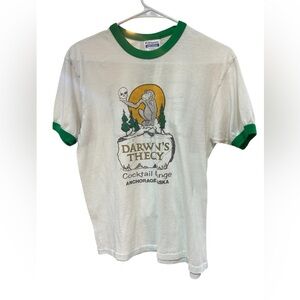 Vintage Darwin’s Theory Alaska Ringer Tee Hanes Large Anchorage Bar Shirt 80-90s